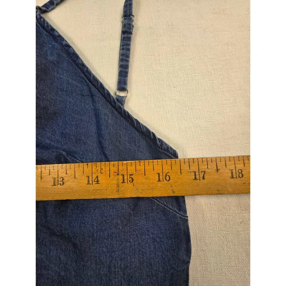 Express Denim Camisole Tank Top Womens S Blue Tie Back Halter Neck fetival Y2K - Picture 5 of 6